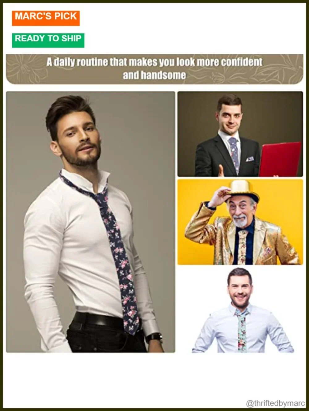 12 Floral Cotton Ties for Men with Pocket Squares